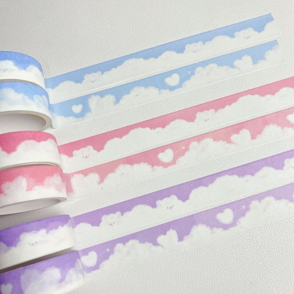 Kawaii cloud washi tape, bear washi tape, heart shape cloud washi tape