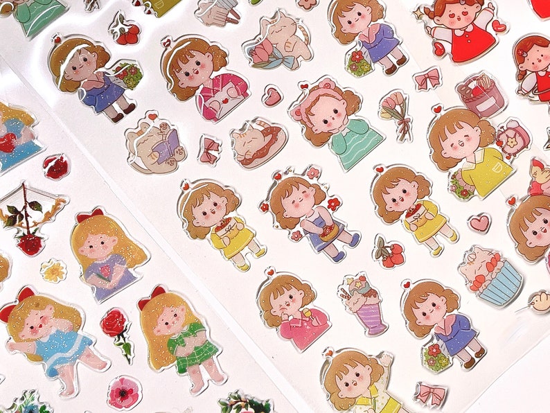 Kawaii Little Girl Epoxy Sticker Sheet Etsy Canada