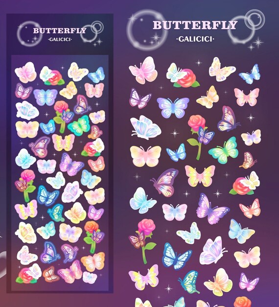 Bling Bling Toploader Kpop Deco Sticker, Butterfly Sticker, Card