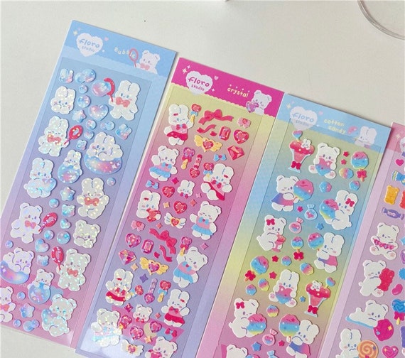 Cute Bubble Bunny Deco Sticker, Toploader Deco Sticker, Chrystal