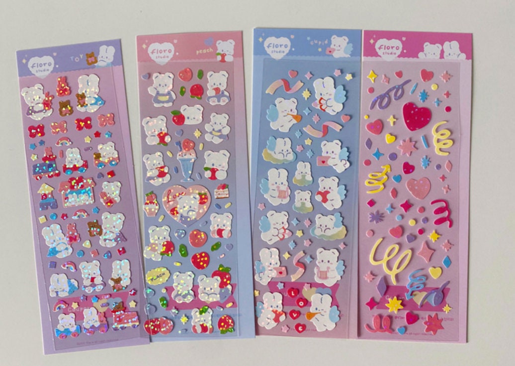 Kawaii Toploader Deco Stickers, Card Making Stickers, Bling Bling Animal  Ribbon Sticker Sheet 