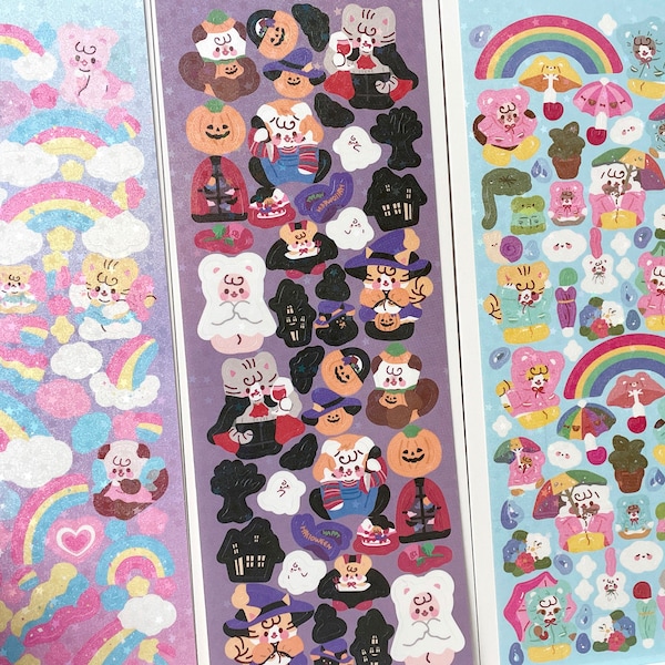 Kawaii rainbow cat sticker, halloween sticker sheet