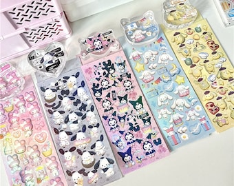 Kawaii cartoon deco stickers, kpop toploader sticker sheet, cute kitty and puppy stickers, photocard deco sticker