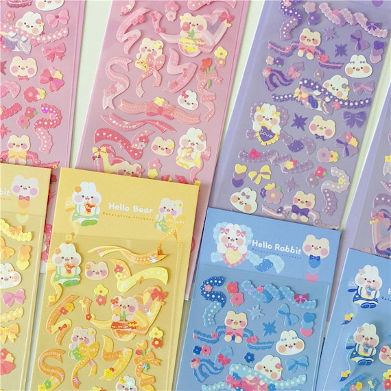 Kawaii Animal Ribbon Deco Stickers, Kpop Toploader Deco Stickers, Card  Making Sticker 
