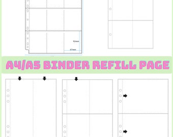A5/A4 Kpop photo binder inner page, binder refill page, album insert, 4 grids double sided refill, 9 grids PVC and Acid free refill page