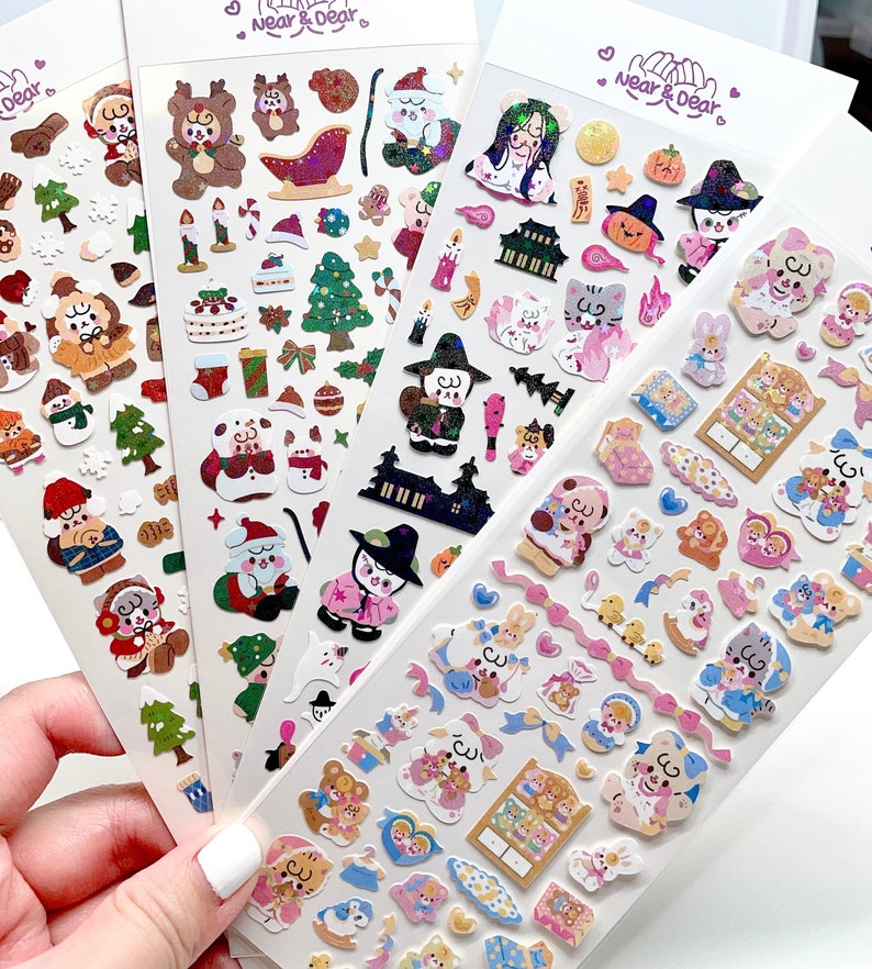 Kpop Toploader Deco Stickers Kawaii Bunny Bear Sticker Sheet Etsy