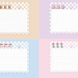 45 PCS Pastel color sticky notepad, strawberry cake memo, bubble tea grid notepad, pink tulip journaling memo pad