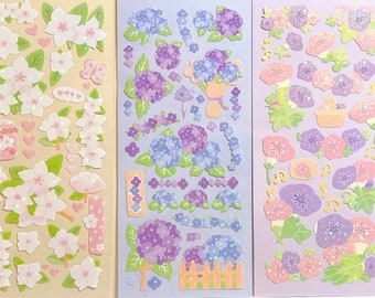 Sparkle Flower Sticker Sheet, sunflower, rose, tulip sticker sheet, white peach sticker