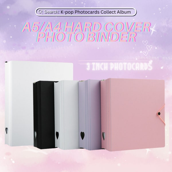A5 D-Ring 3 inch photo cards photo binder, large white hard cover A4 9 pockets Kpop idol photo cards holder, collect book with dividers