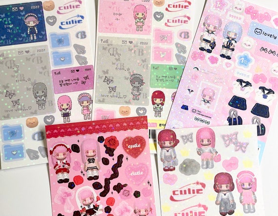 Korean Ins Cartoon Girl Laser Stickers Scrapbooking Decorative Materials  Idol Card Kawaii Deco Stickers Stationery Art