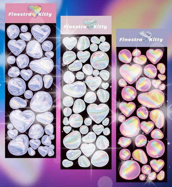 Holographic Heart Bubble Deco Sticker Sheet, Laser Soap Bubble Stickers,  Kpop Toploader Deco Sticker, Rainbow Scrapbooking, Planner Stickers 