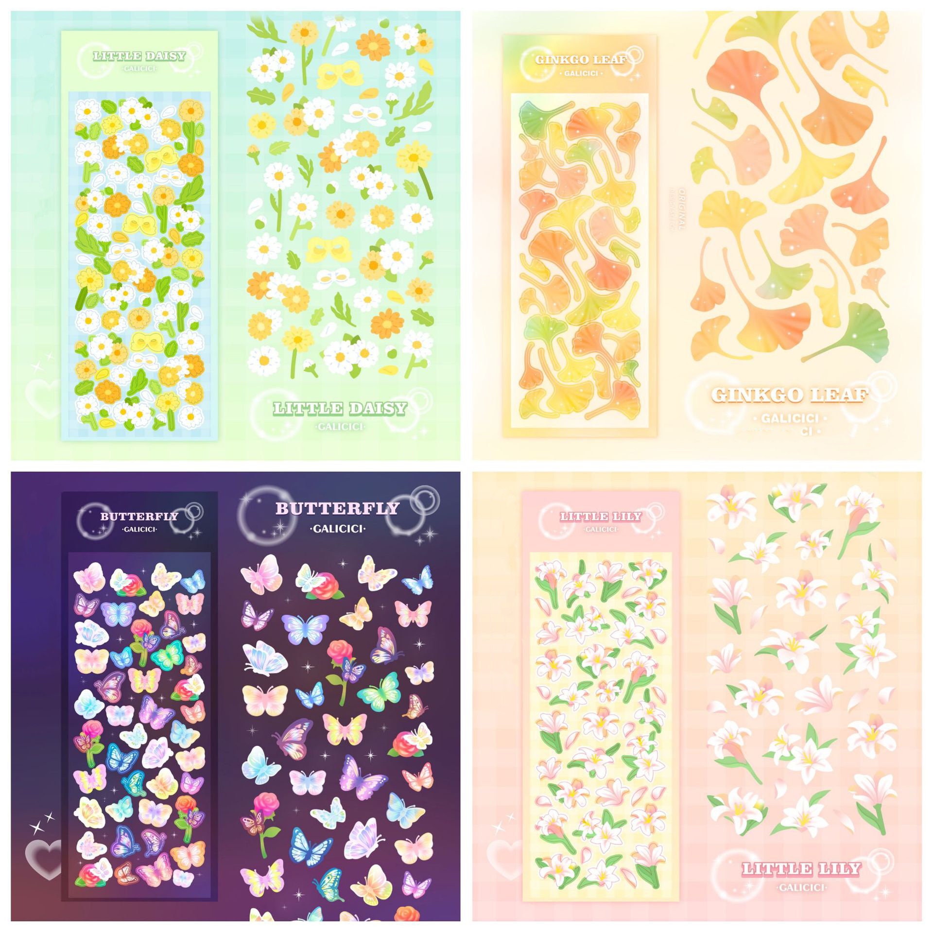 16 Sheets Colorful Photocard Stickers Cute Korean Deco Stickers Kpop Stickers for Photocards Ribbon Butterfly Heart Alphabet Cute Stickers for