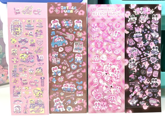 Kawaii Bunny Toploader Deco Sticker Sheet, Rock Star Punk Music