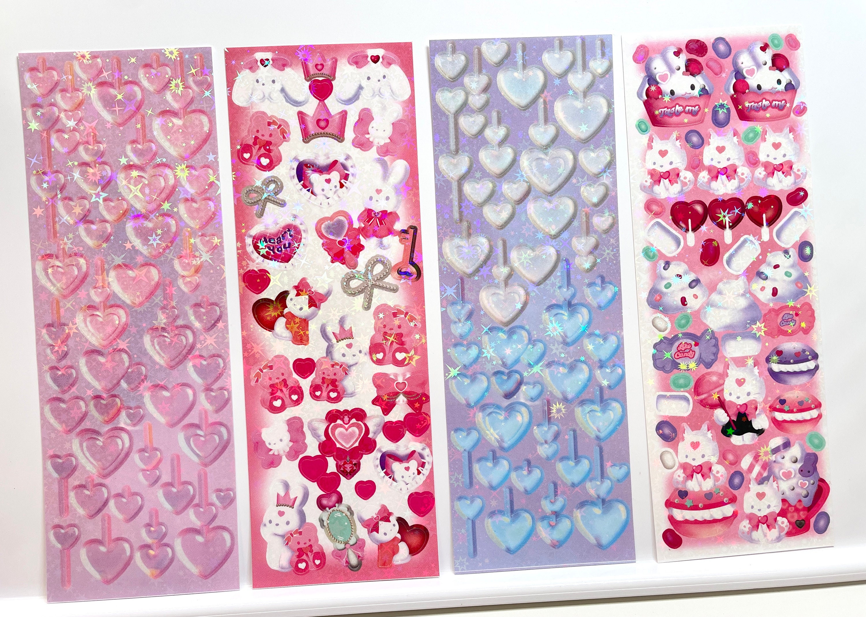 Pastel Pearl Heart Toploader Deco Stickers, Kpop Deco Sticker Sheet 