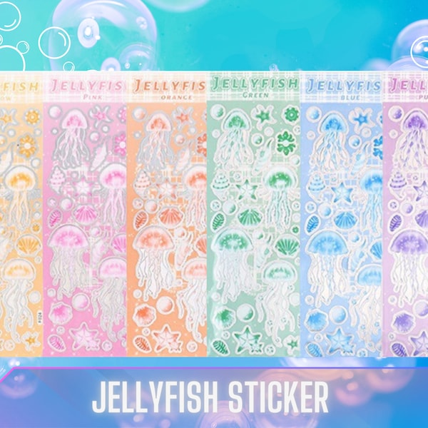 Jellyfish stickers, Kpop photocards deco sticker sheet, ocean sea star stickers, clam sticker, bubble sticker sheet