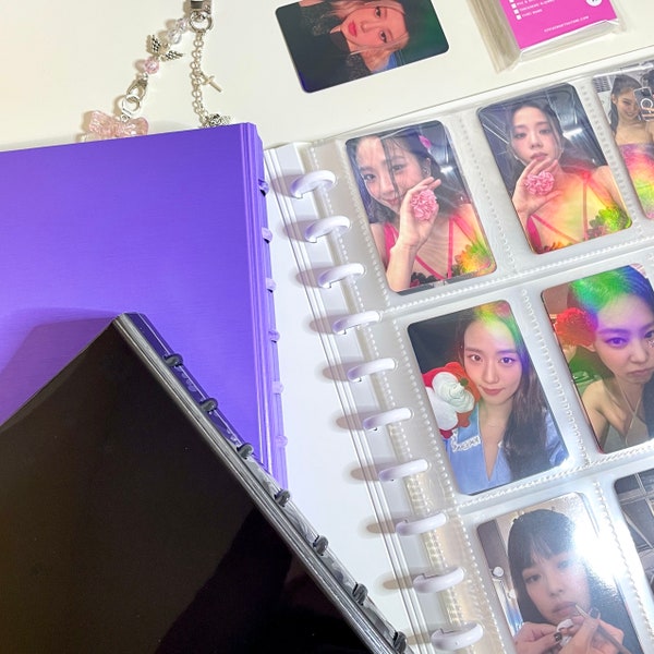 Album de stockage de cartes photo Kpop relié par disque, classeur de cartes idoles Kpop A5/A4, livre de collection de cartes de jeu, recharge de 20 pages incluse, sans PVC ni acide