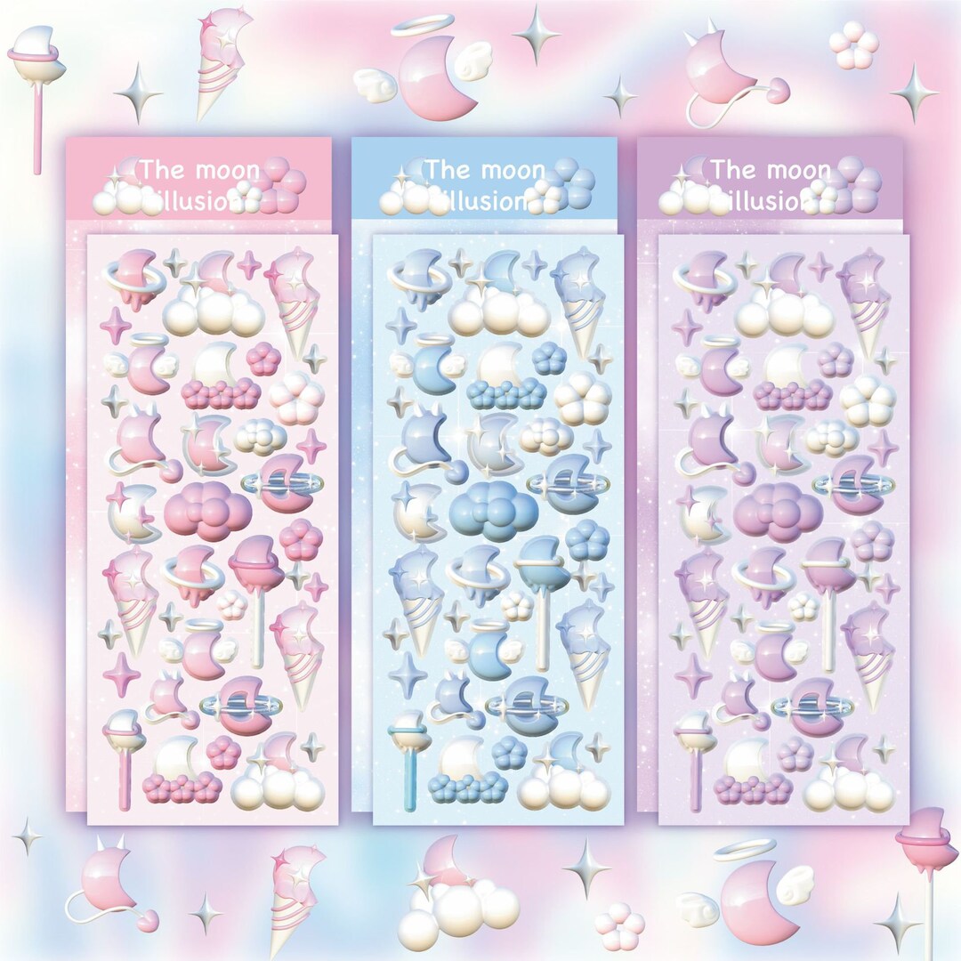 Pastel Color Moon Cloud Sticker Sheet, Macron Color Moon Star Deco ...