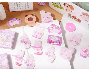 45 pcs cute animal stickers, bunny stickers, kawaii cat stickers, frog sticker pack, scrapbooking sticker