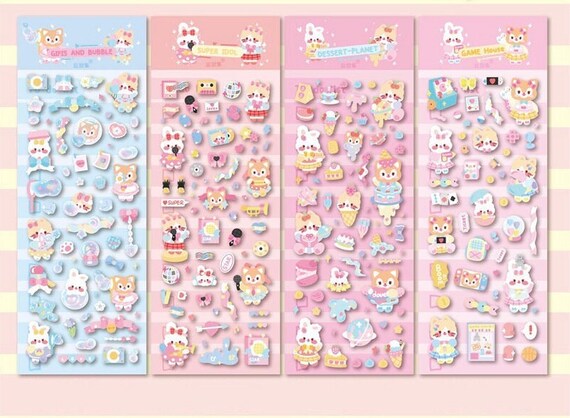 Kawaii Toploader Stickers, Hologram Deco Sticker Sheet, Strawberry Bunny  Stickers, Scrapbooking Sticker 