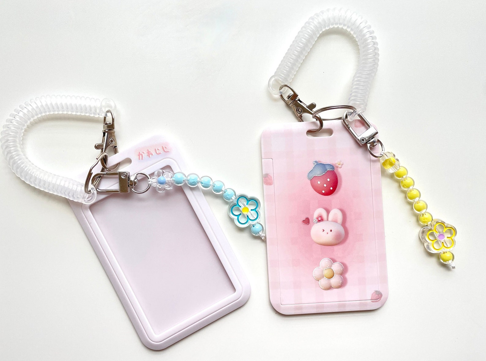Kawaii Cute Pink ID Photocard Holder Badge Holder With Flower Etsy