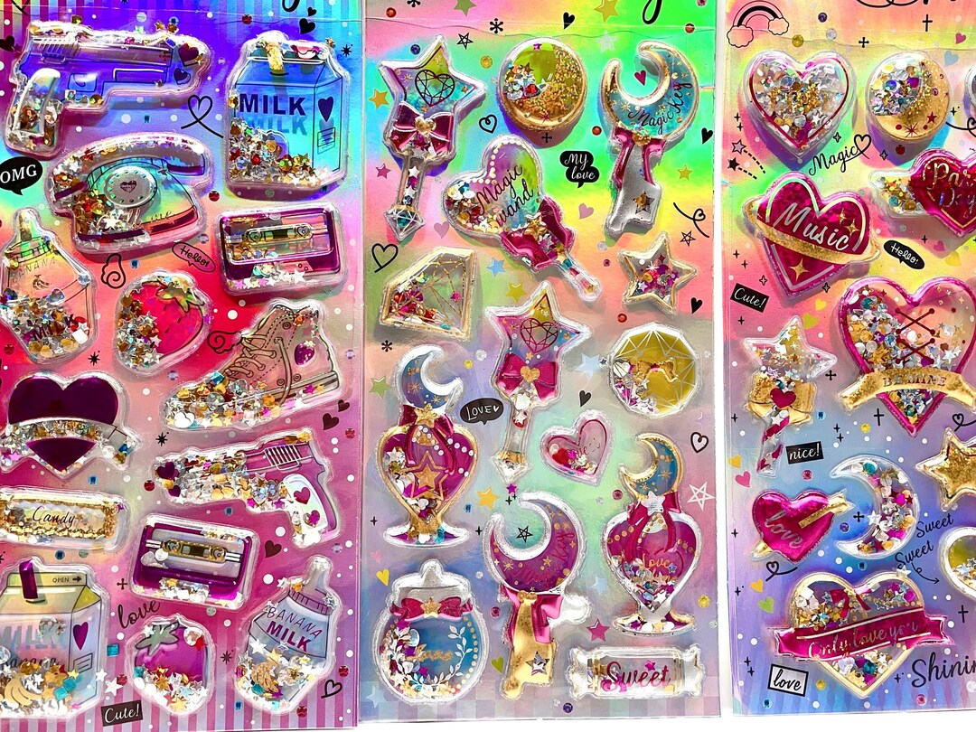 Holographic 3D Puffy Glitter Filled Shaker Sticker Sheet, Magic Wand ...