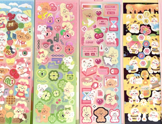 Kawaii Kpop Toploader Deco Stickers, Pixel Bunny Stickers, Tulip Honey Bee  Stickers, Heart Lock Key Stickers, Picnic Tea Time Sticker Sheet 