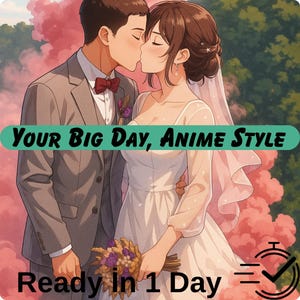 Custom Anime Wedding Portrait: Ghibli Style Digital Drawing