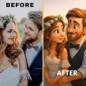 Custom Pixar Style Wedding Portrait: Romantic Cartoon Couple Illustration (Digital File)