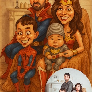 Benutzerdefinierte Superheld Familie Portrait Illustration - personalisierte Comic Stil Zeichnung für Mama Papa Kinder Baby Geschenk Wandkunst
