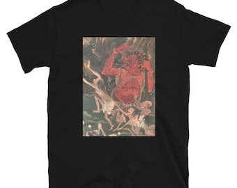 Chemise Oni japonaise ancienne, imprimé japonais, traditionnel japonais, chemise Yokai, samouraï, japonais, hannya, bloc de bois japonais, tee streetwear