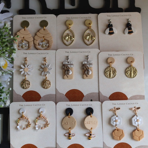 Honey Bee Collection | Polymer Clay Earrings | Bee Earrings | Summer Earrings | Clay Earrings | Unique Earrings | Statement Earrings | Bees