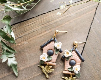 Bird Houses | The Spring Collection | Polymer Clay Earrings | Bird Earrings | Clay Earrings | Spring Earrings | Birdhouse Earring | Handmade