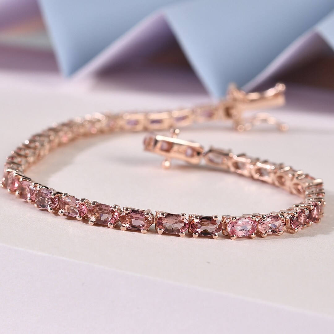 Natural Blush Pink Tourmaline Tennis Bracelet in Rose Gold Etsy