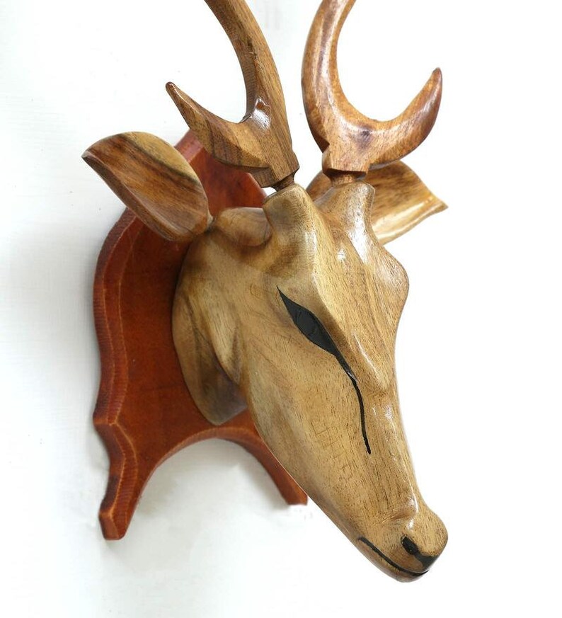 Wooden Deer Head Wall Decor Carved Deer Head With Antlers Etsy