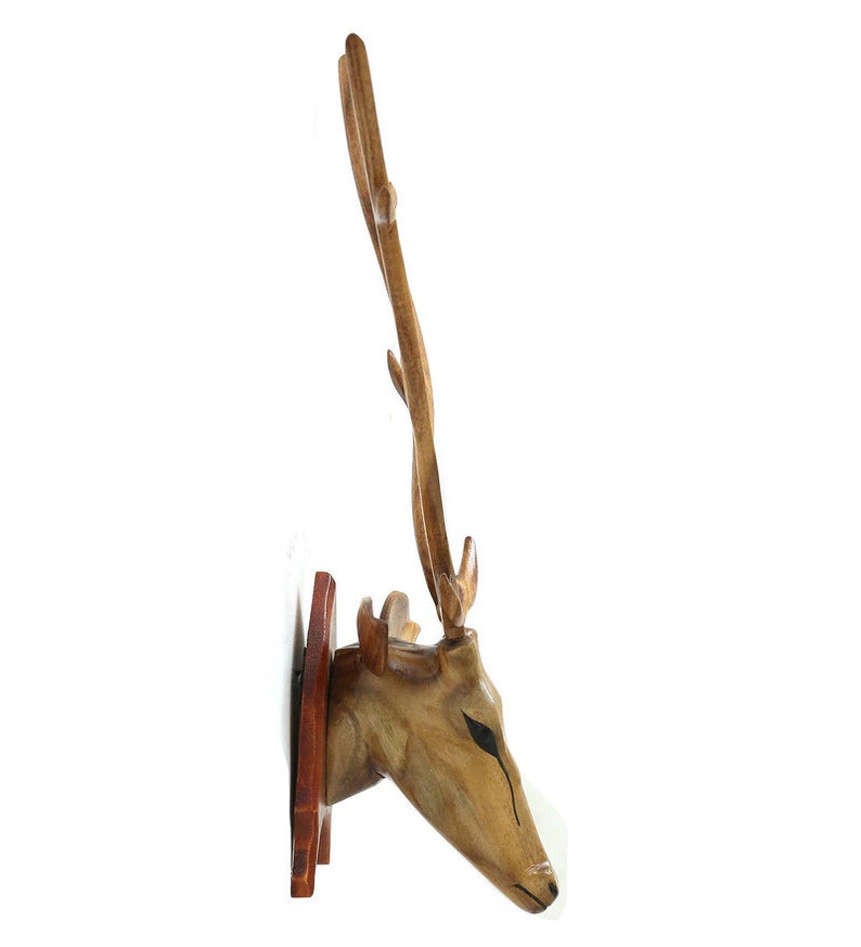 Wooden Deer Head Wall Decor Carved Deer Head With Antlers Etsy
