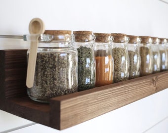 Wall Spice Rack · wooden shelf · kitchen organization idea · essential oil rack · kitchen shelves · spices · pantry organization · Jar shelf