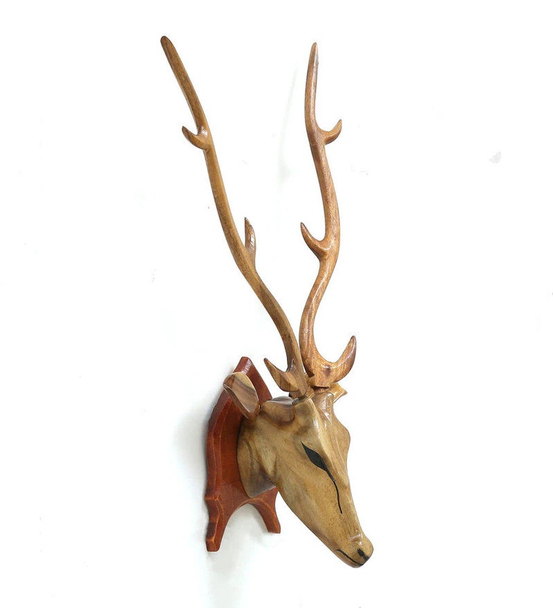 Wooden Deer Head Wall Decor Carved Deer Head With Antlers Etsy