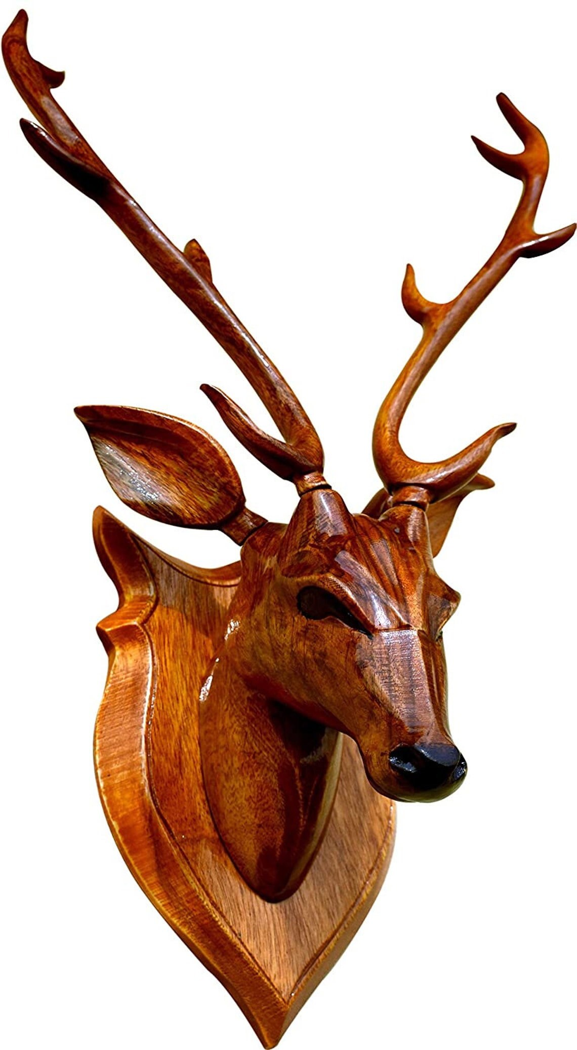 Wooden Deer Head Wall Decor, Carved Deer Head With Antlers, Deer Head