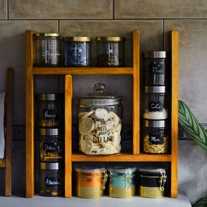 Wall Spice Rack · wooden shelf · kitchen organization idea · essential oil rack · kitchen shelves · spices · pantry organization · Jar shelf