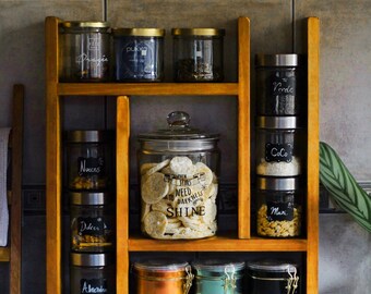 Wall Spice Rack · wooden shelf · kitchen organization idea · essential oil rack · kitchen shelves · spices · pantry organization · Jar shelf