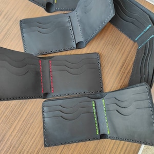 Portafoglio contanti in pelle multicolore personalizzato, portacarte, portacarte, portafoglio in pelle nera, regalo di anniversario, portafoglio con busta