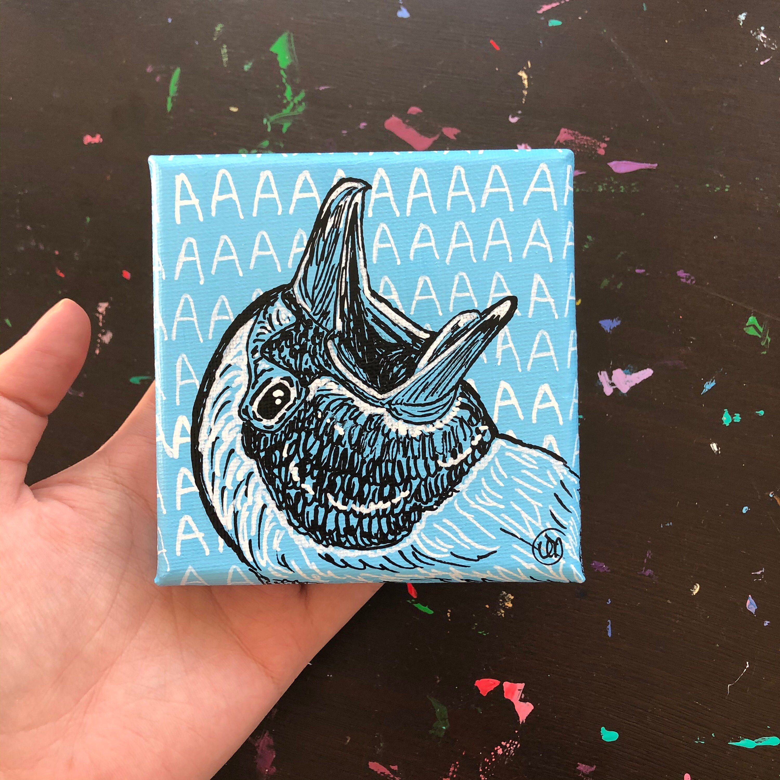 Screaming Penguin Original Acrylic Painting Small 4x4in Etsy