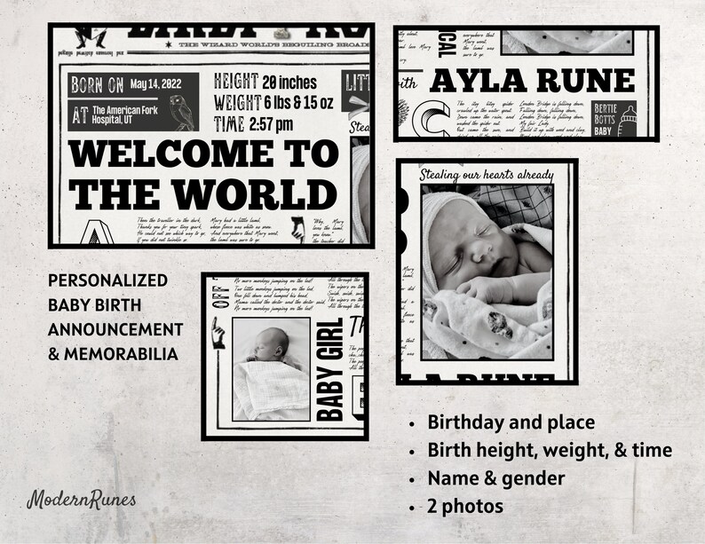 Daily Prophet Baby Birth Poster Nursery and Birth Announcement image 3