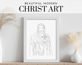Enkel linjeteckning av Jesus Kristus | Frälsarkonst | Modern kristen konst