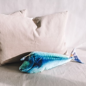 Gift for Fisherman CHRISTMAS fish gift. Unicorn fish pillow stuffed toy Fishing gifts for man or for dad from daughter, COastal decor image 1