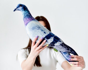 PIGEON toy Pillow Plush for new home decor, Dove pillow for funny and crazy home decor, Bird animal velvet plushie for kids room or nursery