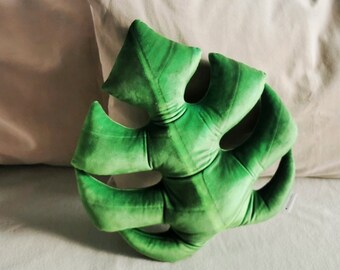 Monstera deliciosa shaped leaf cushion Christmas gift for plant lover, Monstera pillow for tropical home decor, Plush Soft velvet pillow