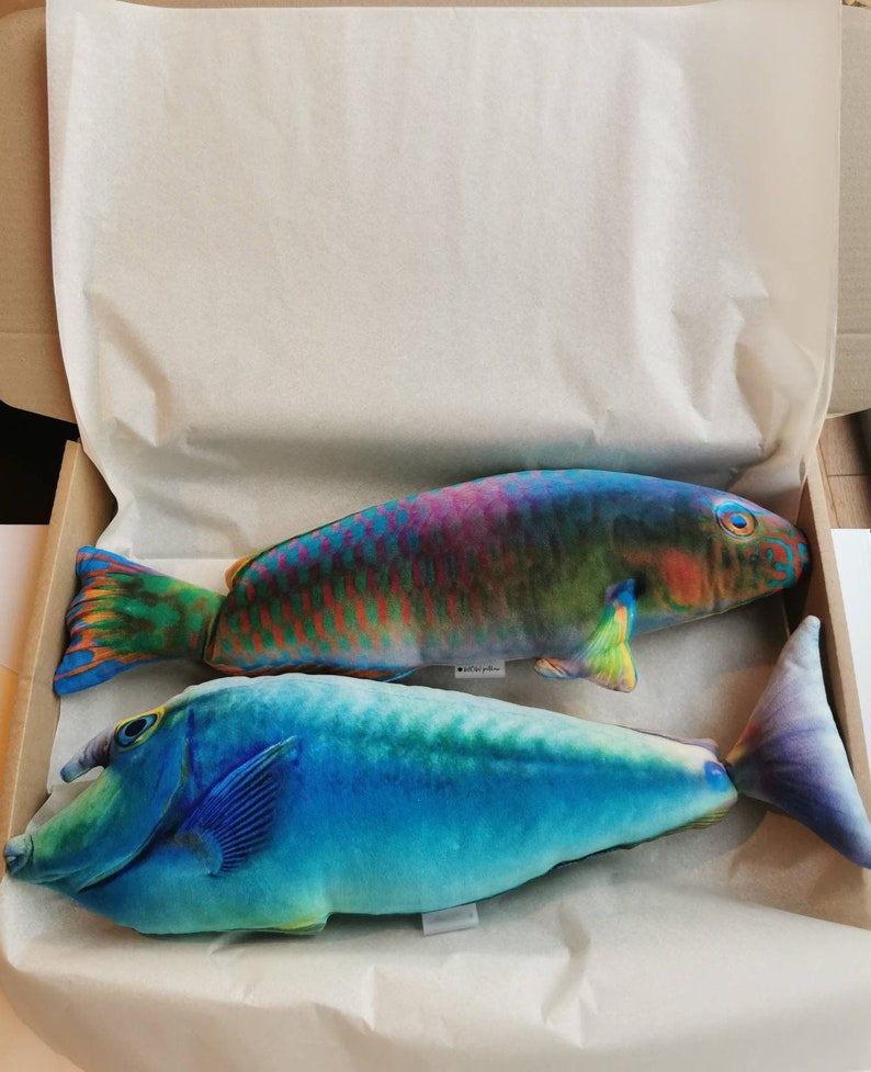 Gift for Fisherman CHRISTMAS fish gift. Unicorn fish pillow stuffed toy Fishing gifts for man or for dad from daughter, COastal decor image 2