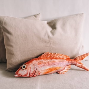 Fishing gifts for man or for dad from daughter, Red snapper fish pillow stuffed toy Gift for Fisherman, Fish decor for coastal house decor image 3