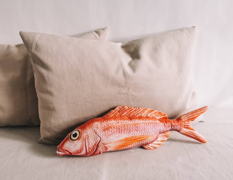 Fishing gifts for man or for dad from daughter, Red snapper fish pillow stuffed toy Gift for Fisherman, Fish decor for coastal house decor image 3